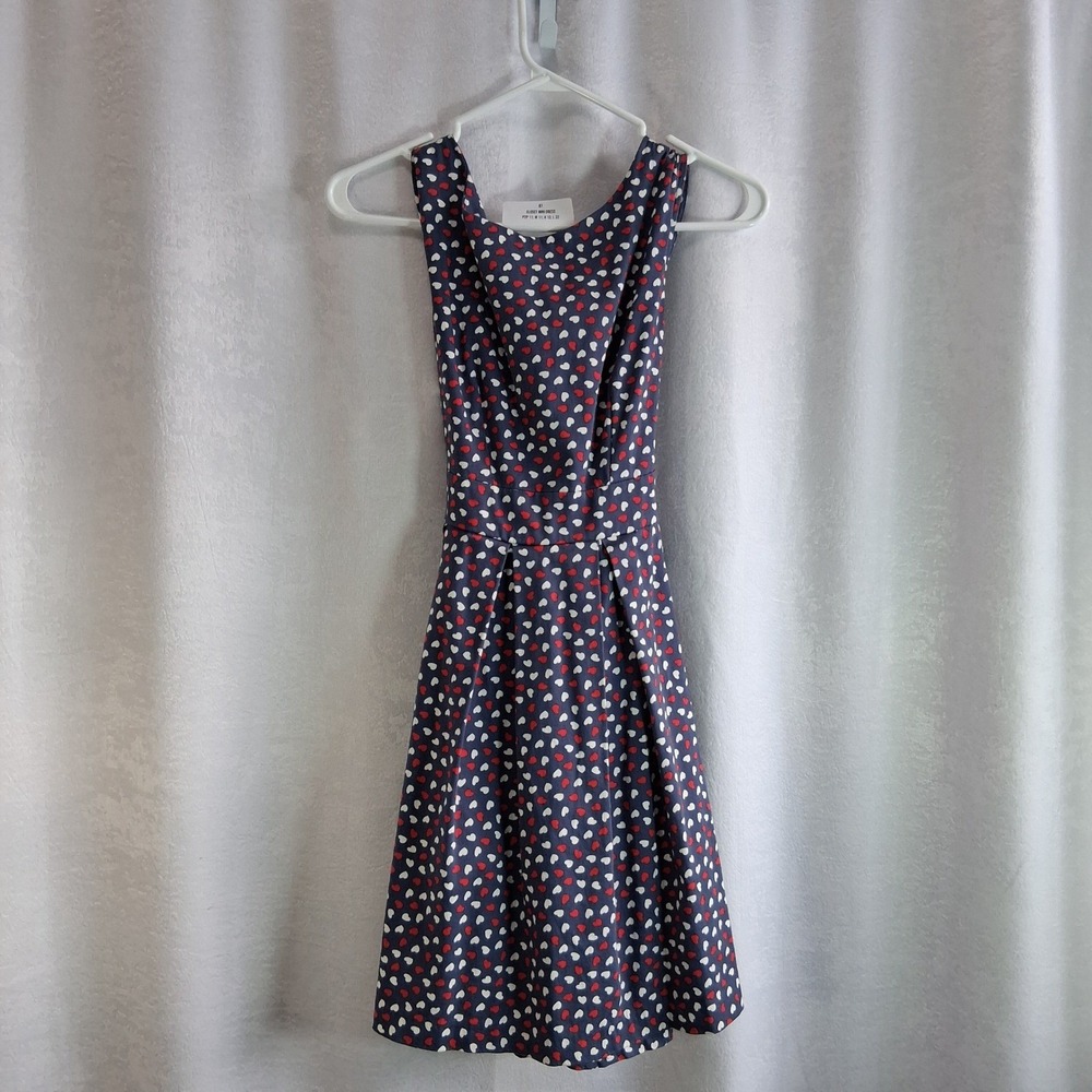 Closet London Mini Dress Navy Blue Red White Hearts Pattern Fit Flare Zipper 8 - Picture 6 of 9